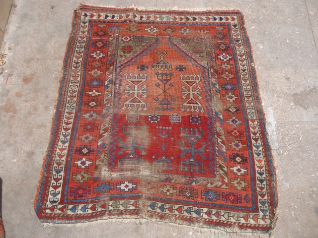 Anatolian Prayer Rug fragment with colors and age,nice design.Size 3'9"*3'5".E.mail for more info and pics.                  