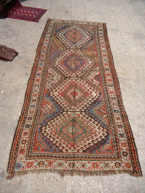 Karabagh ?  Borjalu ? Rug good age and colors,as found without any repair or worl done.E.mail for more info and pics.           