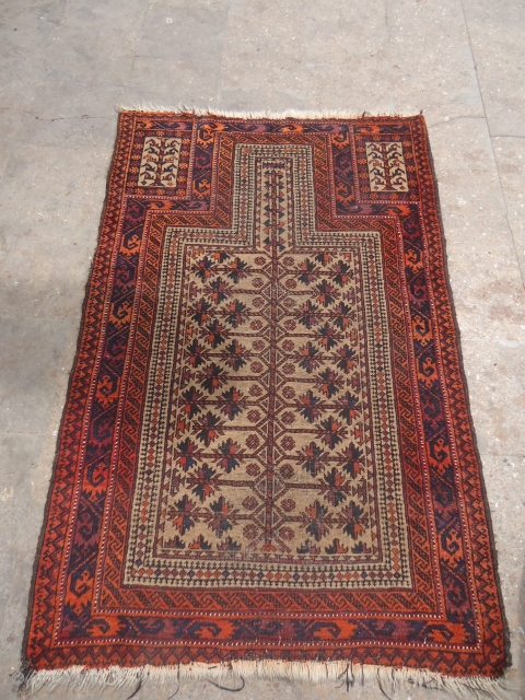 Baluch Prayer Rug with nice colors and design,as found.Size 5'1"*3'4".E.mail for more info and pics.                  