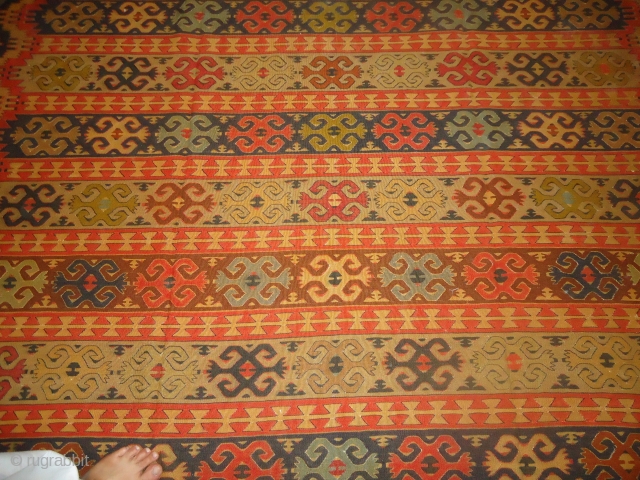 Dagestan Kilim,with very nice colours and desigen.Good condition.Size 12*8'3".E.mail for more info.                     