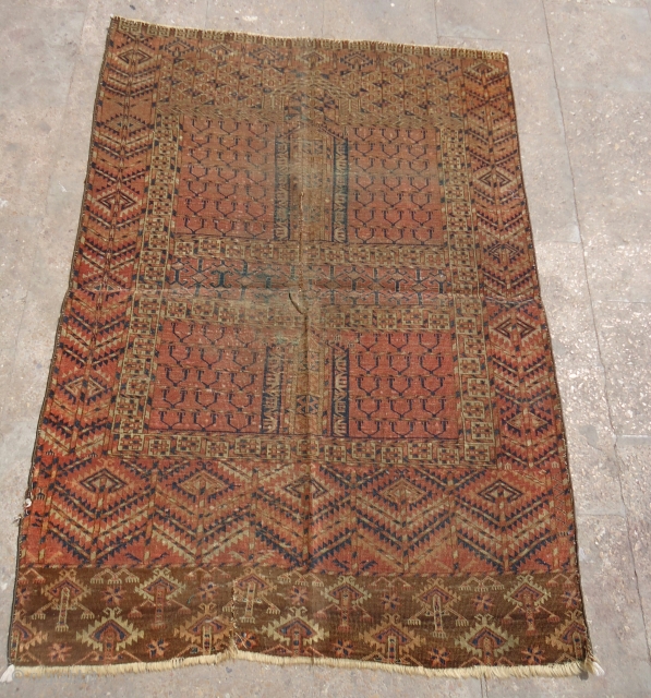 Turkmen Rug with good colors and as found condition.Fine weave and good colors.Size 4'8*3'4".E.mail for more info and pics.              