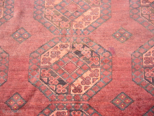 Antique Ersari,good condition,nice colours and a very shiny soft wool,both sides ends with little kilim,very fine weave,two old repairs done otherwise all good,Cicra 1900.Size 8*11ft.Hand washed and ready for use.   