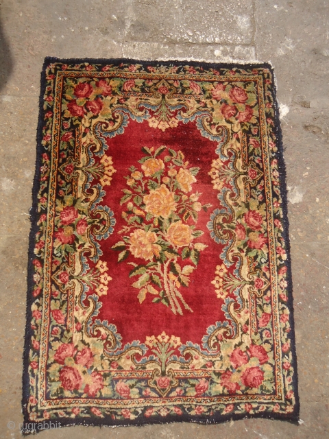 Kirman Rug with beautiful design and great natural colors,fine weave,all original without any repair or work done.Soft shiny wool.E.mail for more info and pics.         