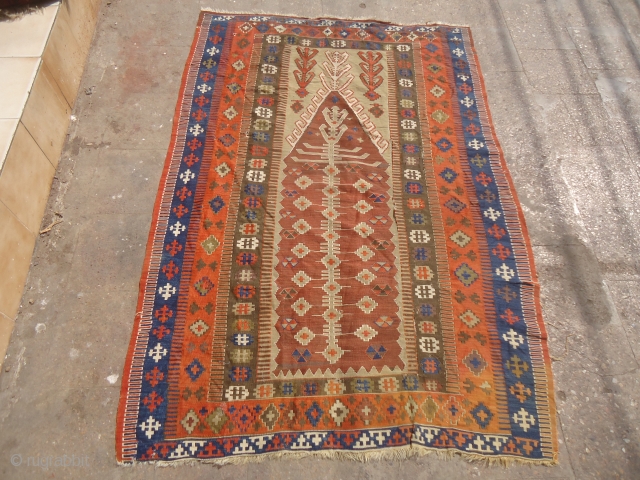 Anatolian Obruk Prayer Kilim with nice natural colors and fine weave,All original without any repair or work done.E.mail for more info and pics.          