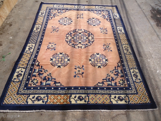 Peking Chinese Oriental Rug measures .It has a brautiful simple field with its classic design.One repair done can seen in 3rd piture over all good condition .Size 8*6ft.E.mail for more info and  ...