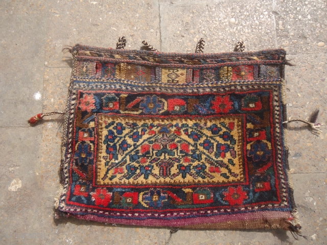 Afshar Bagface with original kilim backing and gold ground,nice colors and design,all original,soft shiny wool.Size 1'9"*1'4".E.mail for more info and pics.            