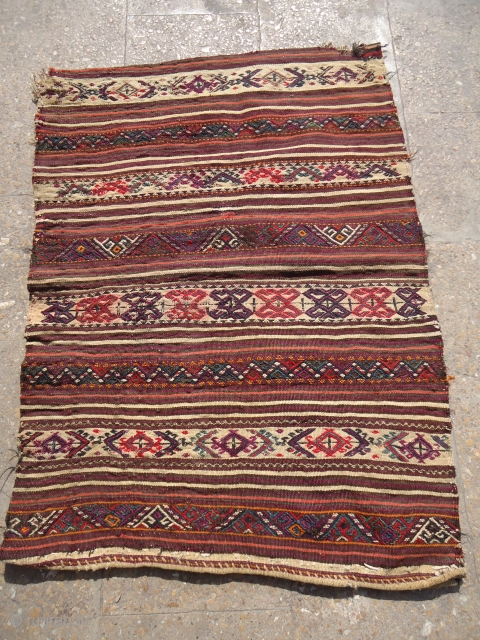 Anatolian Grain Bag with beautiful colors design and original back,good colors and condition,Animals on the backing.Size 3'4"*2'6".                