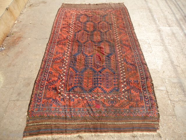 Baluch Early Rug with great natural colors,early age and beautiful desigen,both ends with original Kilim,as found 3 old repairs done.Size 8'5"*4'8".E.mail for more info and pics.       