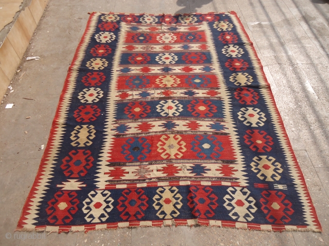 Caucasian Kilim ? Fragment,all good natural colors,nice design and age.As found without any work done.Size 7'10"*5'11".E.mail for more info and pics.            