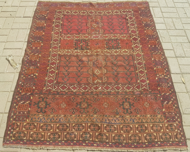 Central Asian Parda with beautiful border and bold design,good colors,old restoration have done.Clean ready for use.Size 5'9"*4'9".E.mail for more info and pics.
           