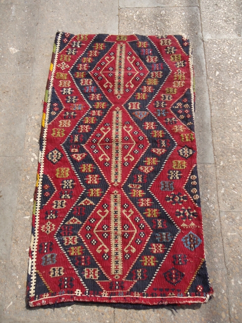 Colorsful Anatolian Heybey or Grain bag with mostly Metal threads, great colors,design and weave.Good condition with original backing.without any repair.Size 2'10"*1'8".E.mail for more info and pics.       