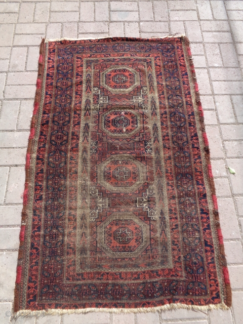 Baluch rug with beautiful colors and border,just oxidation to black,all good colors,without any work done,Size 5'1"*3'2".E.mail for more info and pics.            