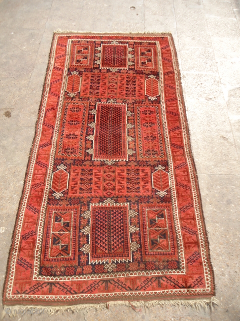 Great Baluch Rug with extra ordinary dyes and all original condition without any repair or work done,great desigen,fine weave,good early age,very Handsome pce.E.mail for more info and size.     