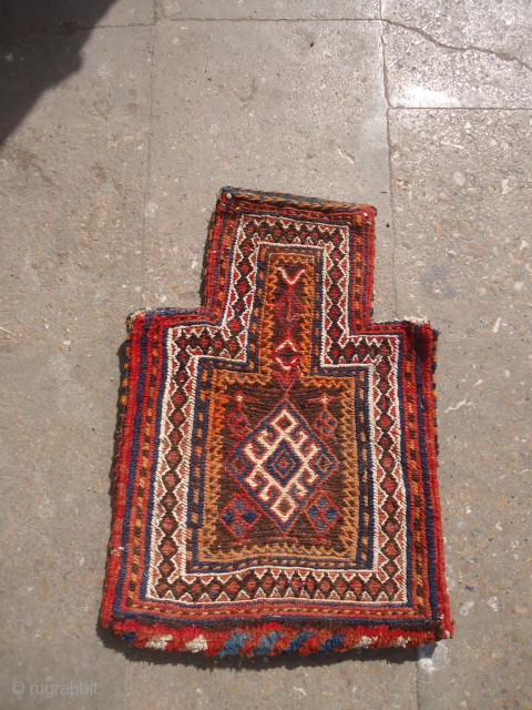 Kurd Flatwoven salt bag with all good colors,excellent condition,original kilim backing.E.mail for more info and pics.                 