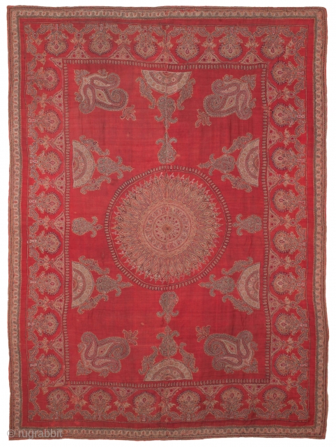 South Persia (Iran), c. 6'11 x 5'1''ft, cm, 
In the second half of the 19th century, exquisite wool embroidery on the two-piece wool ground, overall in good condition.     