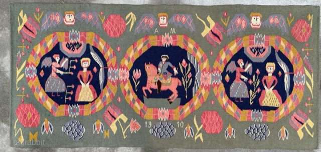 Antique Swedish Flemish weaving flamsk tapestry, Carriage Cushion Cover, early 20th c
Size 3.3 x 1.6 Ft                 