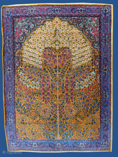 Great little Ravar Kirman Pushti. I like this thing very much(priced accordingly)!!! It really is a beautiful little rug that is much much more handsome in person. Condition is great as well  ...