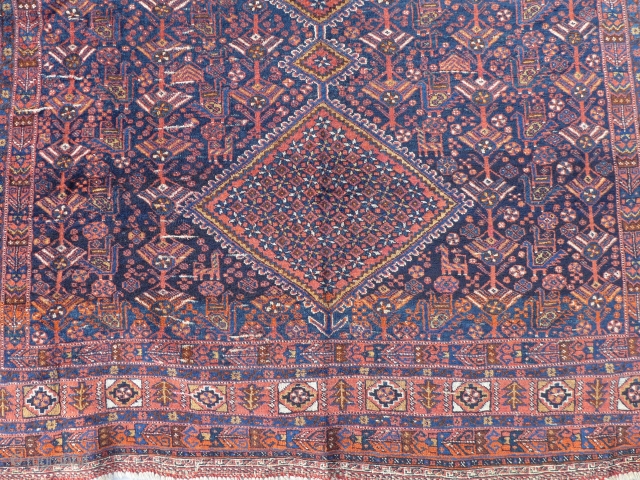 Hi, up for sale is this handsome Afshar rug measuring 56" x 73"(1.42 x 1.85cm). It's wool on (wool foundation) with the end embroidery still intact. The pile is in a good  ...