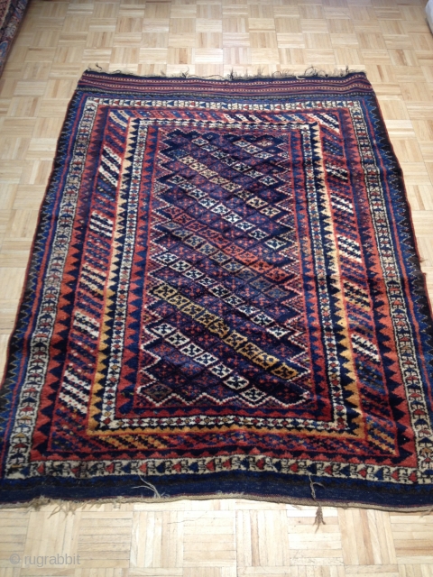 Truly a beautiful tribal Persian Rug. There are few moth nibbles, they could be easily repiled. Good size, Colors and as you see the design. Please contact me with your questions. Kindly  ...