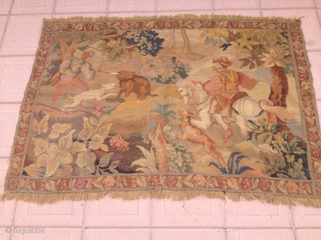 Antique Tapestry measures 39"x59", ready for display. Please review my profile, Thank you for looking.                  