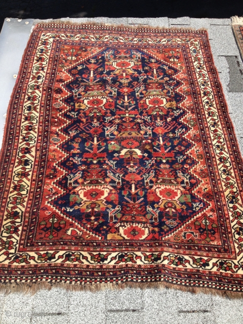 Antique Afshar or Ghashgai? Very nice and vivid colors. It measures 3'-8" x 5'-0". Please inquire for price and....., Thank You!!!            