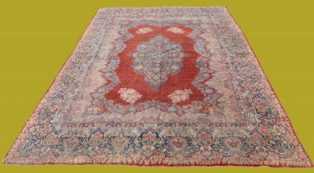 Antique Sarough, 10'-10"x14'0'. Some minor wear but the rug still is very pleasing for use and display in a large room. It's been hand washed. The ends need to be secured. I  ...