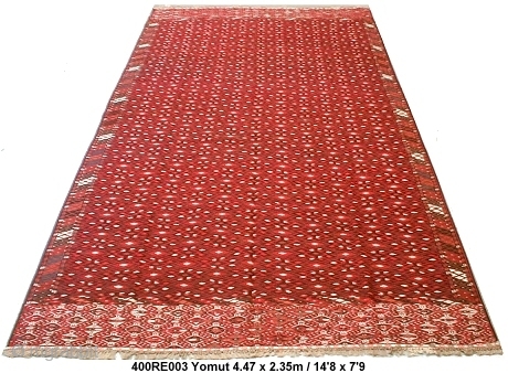 Very finely woven Yomut kilim with very decorative skirts.   Condition perfect.
More info:
http://www.kilim-warehouse.com/loft/400re003%20yomut.htm

                   