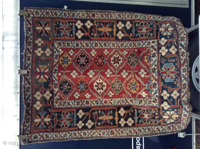 Marasali, Caucasion, 1890's 45" x 55", medium pile throughout, some wear on selvedges, some wear on ends, one end has wear into first black row. other end has complete pile end. One  ...