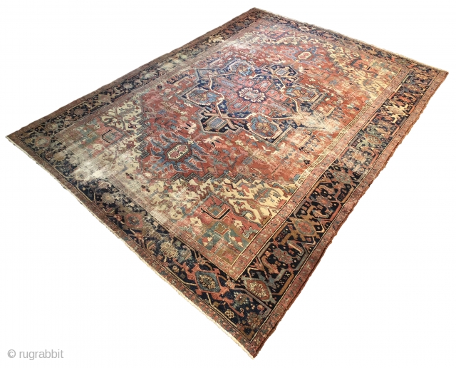 SOLD
Antique Persian Heriz, circa 1920's 9'2 x 12'2
 Amazing colors with the worn look that interior designers are looking for.             