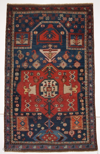 ANTIQUE CAUCASIAN PRAYER RUG, KARABAGH REGION OF SCARCE DESIGN, LATE 19TH CENTURY.
Size: 5ft 6in x 3ft 4in (167 x 101cm).

Antique Caucasian prayer rug, Karabagh region of scarce design.

late 19th century.

A superb example  ...