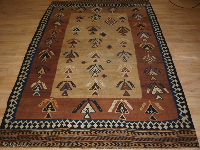 Unusual Qashqai Kilim, Size: 236 x 158cm. www.knightsantiques.co.uk
                         