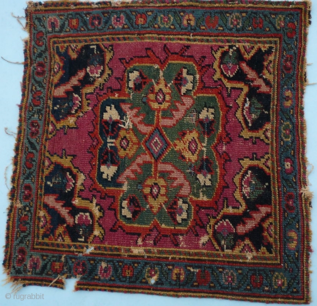 (60) Kurdish bag face, mid19th c., some moth damage but what a gem! 54 x 55 cm. Has good age and fine colors. 

- Kolya        
