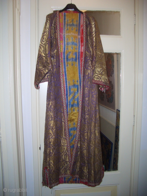 Buchara brocade ladies coat with silk ikat lining                         