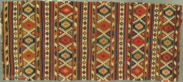 Caucasian Kilim, possible Shirvan, 19th c. 4½ x 9½ ft(140 x 290 cm), mint condition. All dyes are natural.              