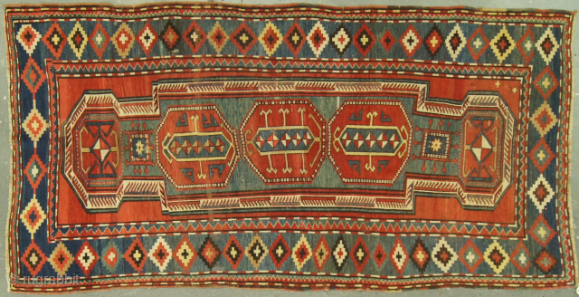 Caucasian Kazak, late 1800s. 4½ x 9 ft (140 x 270 cm), good condition. Double shield design. Reduced from $4,950.

We're having trouble with rugrabbit email. Please call me at +1 (952) 853-5000  ...