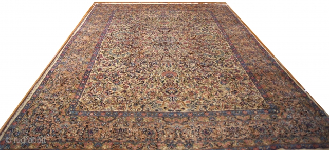 Persian Lavar Kirman, c. 1910. 10 x 13½ ft (300 x 405 cm), mint condition.                  