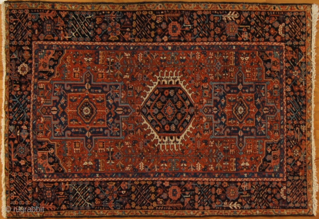 Persian Karadja, c. 1910. 5 x 6 ft (150 x 180 cm), fair condition.                   