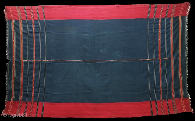 Waziri Shawl (Indigo Blue Colour) for Man From Waziristan, Pakistan. India.C.1900.Natural Dye with Hand Woven Cotton and silk ends,with silk end borders.Its size is 160cmX270cm(20180105_113339 New).       