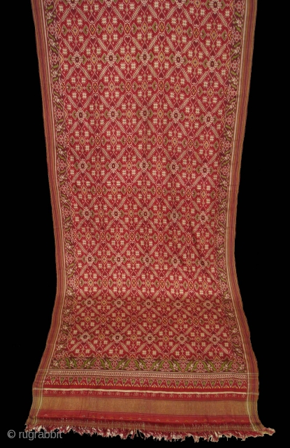 Patola Sari Silk Double ikat.Probably Patan Gujarat.India.this Patola sari has the type of geometric,non figurative pattern particularly favoured by the ismaili Muslim merchant community of the Vohras and its called Vohra-Gaji-Bhat.(Vohra Type  ...