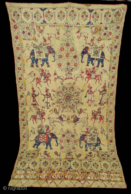 Dharaniya Pichwai Wall Hanging From Saurashtra Gujarat. India.This were Traditionally used mainly by Kathi Darbar family of Saurashtra Gujarat India.C.1900.Its size is 120cm x235cm(DSC03828 New)        