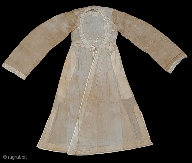 Angarkha(Coat)Child fine Muslin Cotton with Chikan Lace Work,From Deccan ,South-India, India.C.1900.Worn by Royal Nawab Muslims Family Of Deccan(20190117_124333 ).              