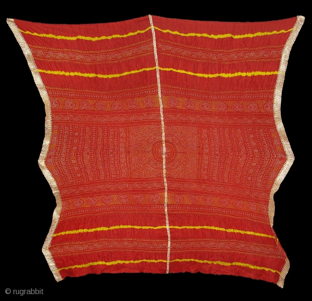 Tie and Dye Silk Odhani(Bandhani)From Kutch Region,Gujarat,India,19th c.Condition is good.Its size is 125cmx135cm(DSC08112 New).                   