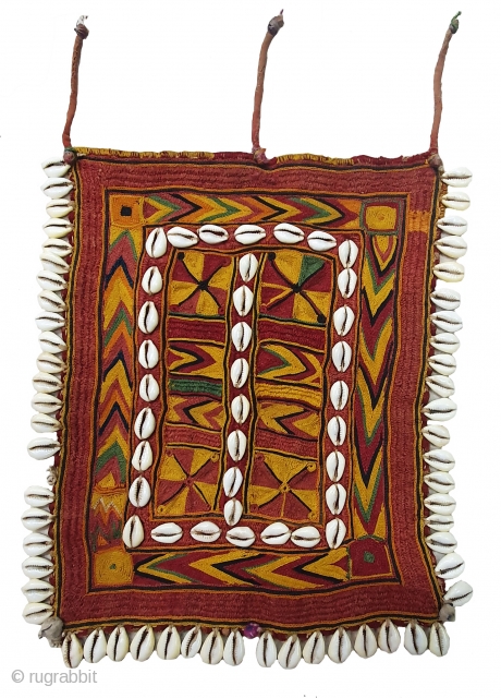 Rare Ceremonial Banjara Gala From Karnataka,South India. India.Embroidered on cotton. Gala is traditionally used by women to carry pots on their heads.C.1900.Its size is 25cmX30cm(20200202_150415).        