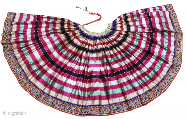 Rare Lahariya Pattern Mashru Mochi Embroidery Ghaghra (Skirt) From Kutch Gujarat-India. India. C.1850.
Its size is 93cmX795cm

Silk, Embroidered with Silk thread, This Mashru weaving done in Mandvi-Kutch-Gujarat ,Its Silk And Silk Lahariya Pattern which is one  ...