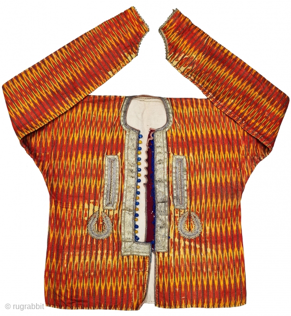 An very Rare Ikat Mashru Jacket (costume), With Gold and Metal Thread Embroidery.Lined with Cotton,
This Mashru weaving was done in the Deccan Region,Probably Hyderabad South India, 

Traded to the Anatolian Market.
Its Silk  ...