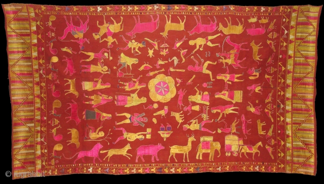 Sainchi Phulkari From East (India) Punjab Region Of India. Handspun, hand-woven plain weave (khaddar) with silk and cotton embroidery.Showing the Folk Art Culture of Punjab.Its size is 124cmX234cm(DSC07124 New).    