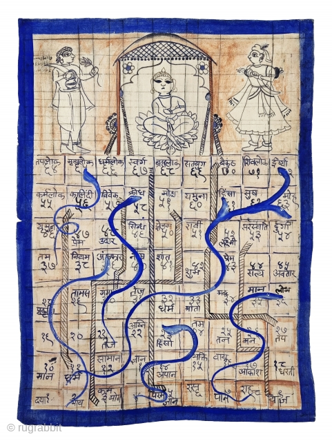 Moksha Path or Gyan Chauper  is a dice game derived from chaupar from ancient India, Its Hand painted on the Paper .popularly known as Snakes and Ladders.
Gyan chaupar (the game of knowledge) is an ancient board game of the Indian  ...