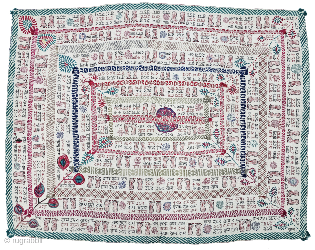 Rare calligraphy Kantha,
(Mansion As "Hare Ram Hare Ram Hare Hare, Hare Krishna Hare Krishna Hare Hare ")

Quilted and embroidered on the cotton with cotton embroidery, Probably from the Region of West Bengal  ...