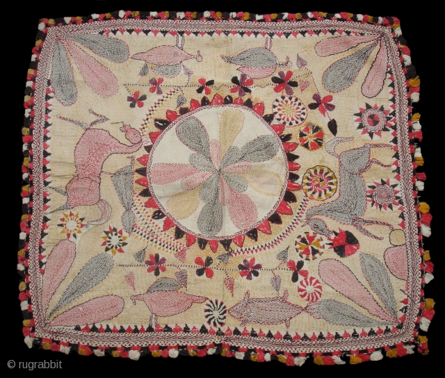 Kantha Quilted and embroidered cotton kantha Probably From East Bengal(Bangladesh) region, India.C.1900.Its size is  50mX56cm.Very Good Condition(DSC06268 New).              