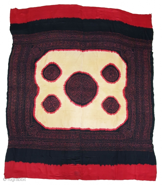 Ceremonial Tie and Dye Odhani known as Kumbhi,Tie and Dye Work on the Gajji-Silk From Kutch Region of Gujarat, India. c.1900. Its size is 150cmX180cm. This were Traditionally used mainly by Muslim  ...